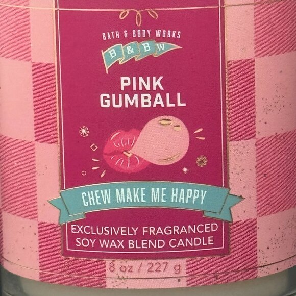 BBW Pink Gumball (Bubblegum) Bath & Body Works Single Wick Candle - Picture 3 of 10